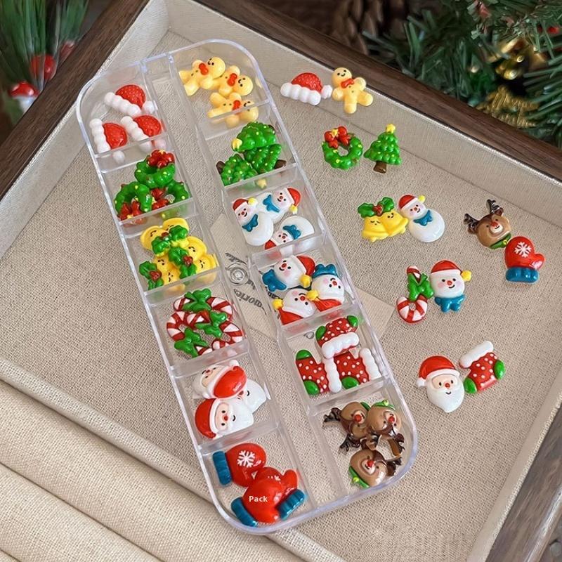 12 Grid Christmas Series Nail Art Jewelry Cartoon Santa Claus Elk Snowman Nail Charms Resin Nail Art Decoration Diy Nails Design