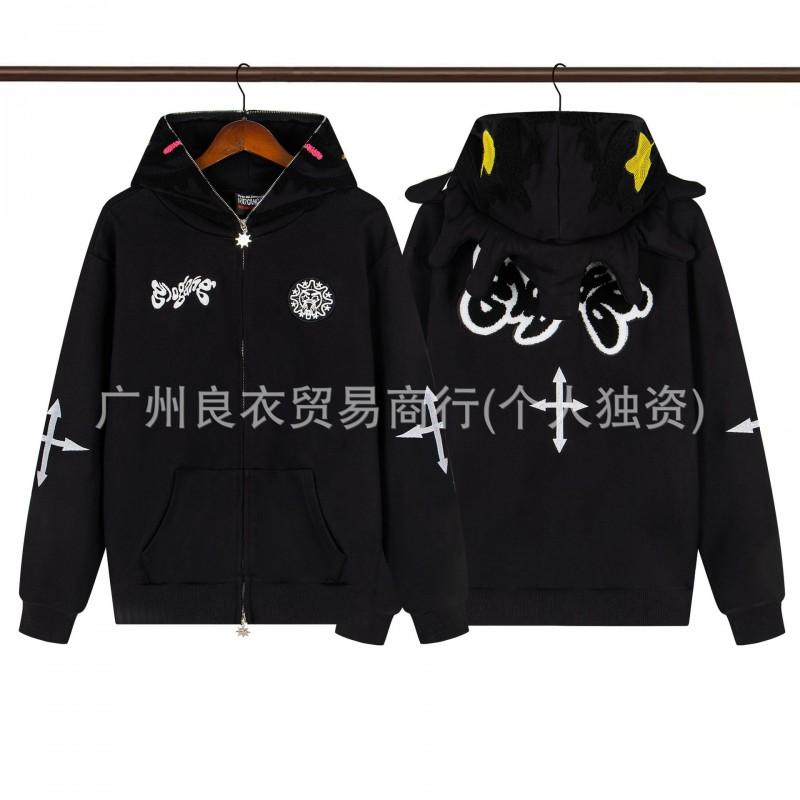 GLO GANG Streetwear Hooded Zip-Up Sweatshirt Unisex Oversized Cartoon Print Casual Pullover Teens Adults