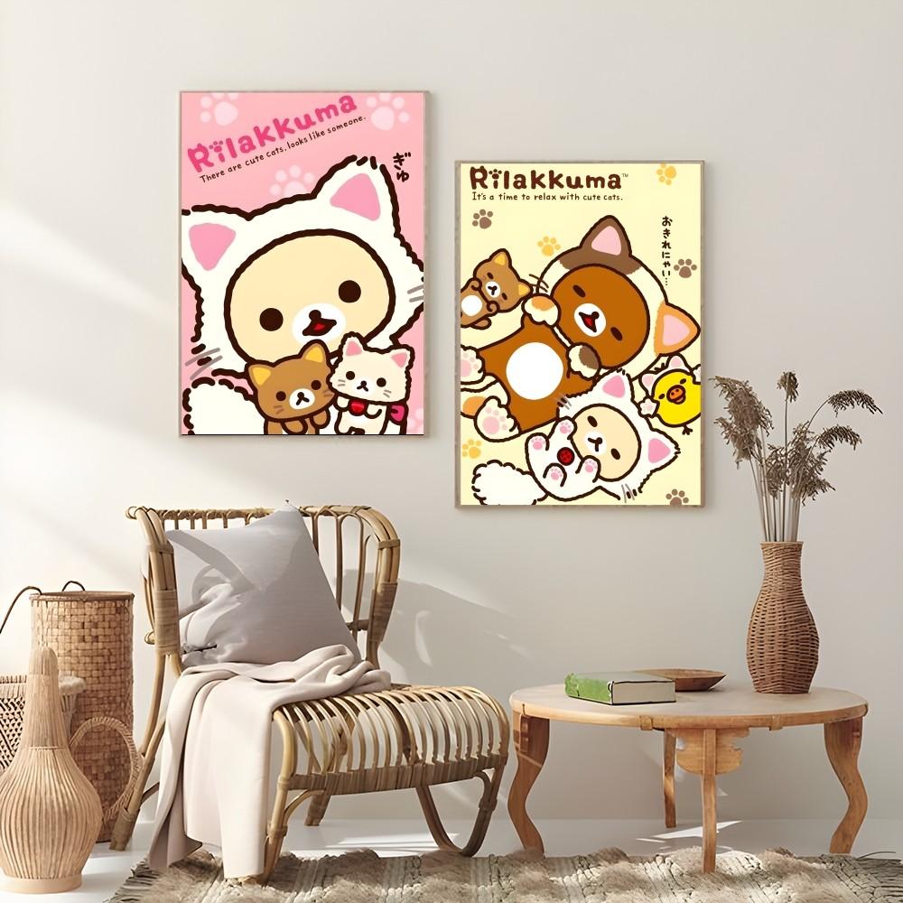 Милый мультфильм аниме Rilakkuma классический HD 4K постер липкая настенная художественная печать водонепроницаемый дом гостиная спальня бар эстетический декор