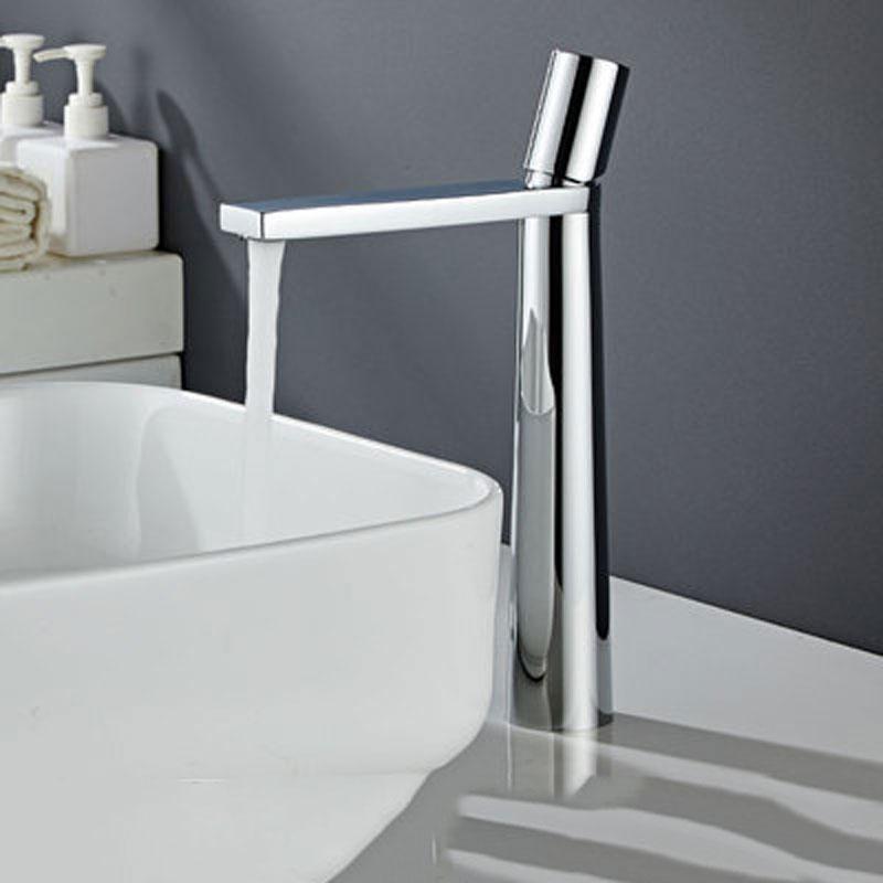 Simple Tall Style Bathroom Basin Sink Faucet Cold and Hot Water Single Hole Mixer Tap Countertop 360° Rotating Mixer Taps