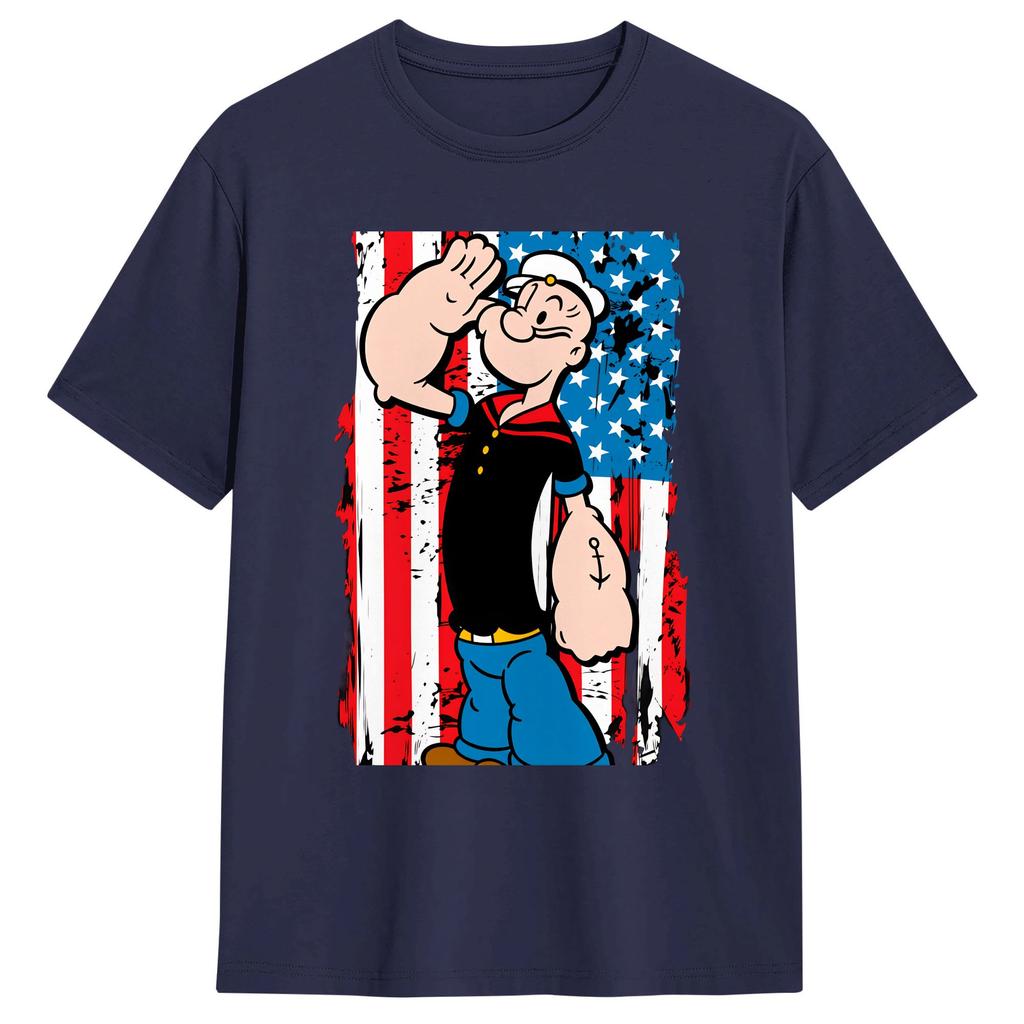 Popeyed the Sailor Unisex Salute American Flag TShirts Pure Cotton Tees Summer Short Sleeve TShirt O Neck Popular Loose Tshirt