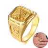 Chunky Mens Eagle Ring Gold Color Stainless Steel Square Top with Rays Signet Ring Heavy Animal Band