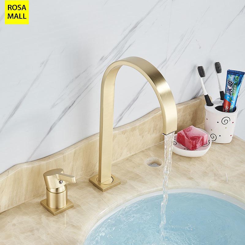 Вращающийся на 360° смеситель для раковины для ванной комнаты, смесители для горячей и холодной воды с двумя отверстиями, смеситель для водопада