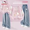 Комплект из двух предметов: свитшот и штаны Hello Kitty для девочек 2026 Новый стиль Детская одежда Стильный комплект Розовый Весенний тренд
