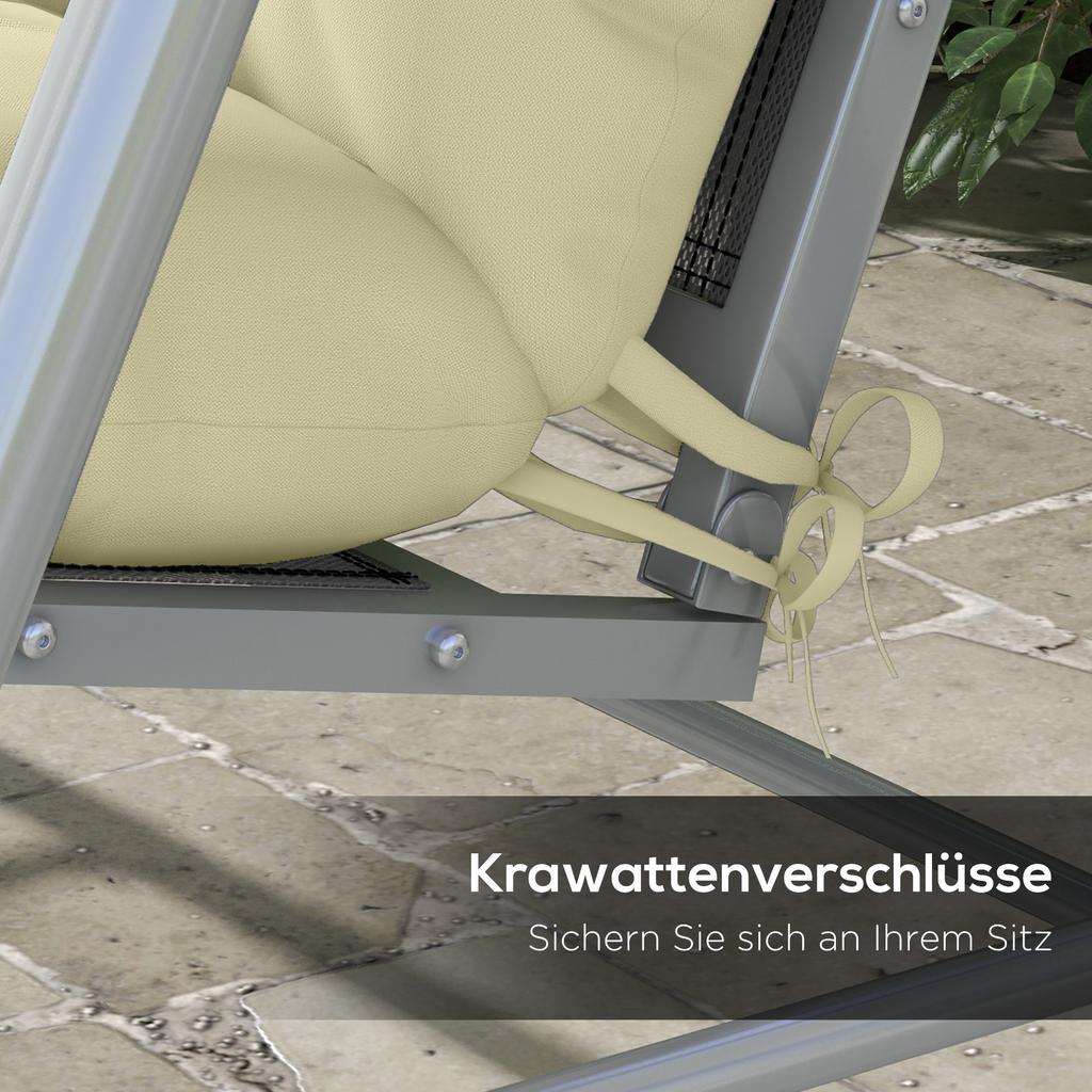 4-Piece Set Seat Cushions, 150x50 cm Water-Repellent Chair Cushions with Tie Straps, 10cm Thick Cream White
