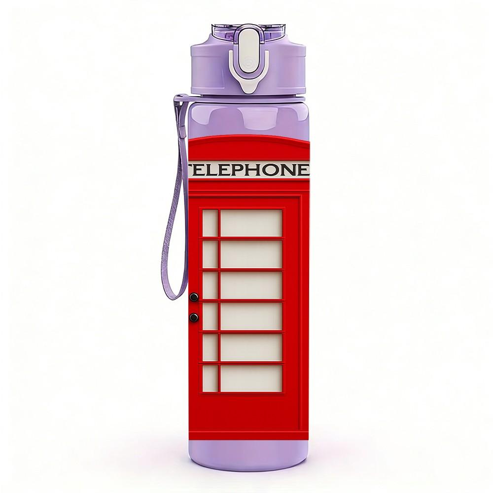 1PC Classic Red Telephone Booth 750ml Color Plastic Sports Water Bottle Leakproof Flip Straw Lid For Sports Office Home Use