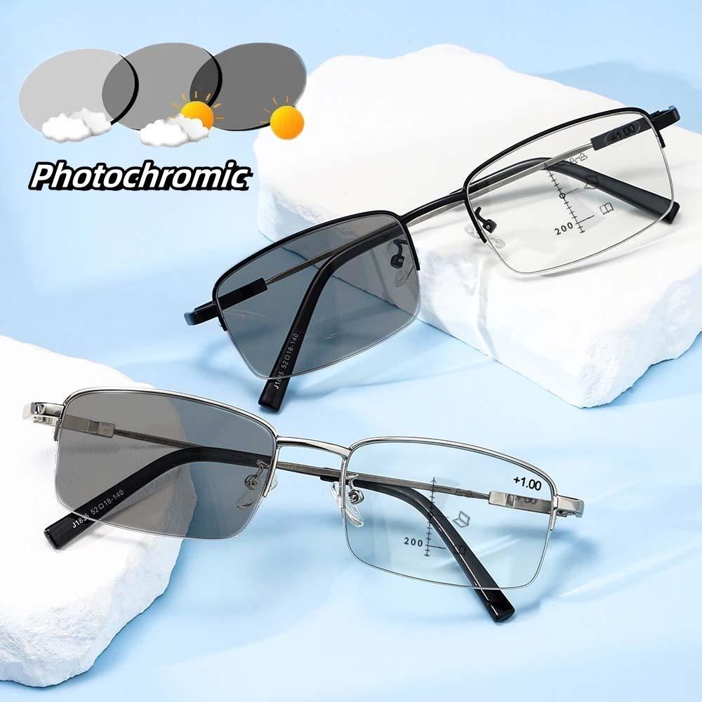 Photochromic Reading Glasses For Men Progressive Multi Focal Distance Dual Use Anti Blue Light Presbyopia Eyewear +1.0 To +4.0