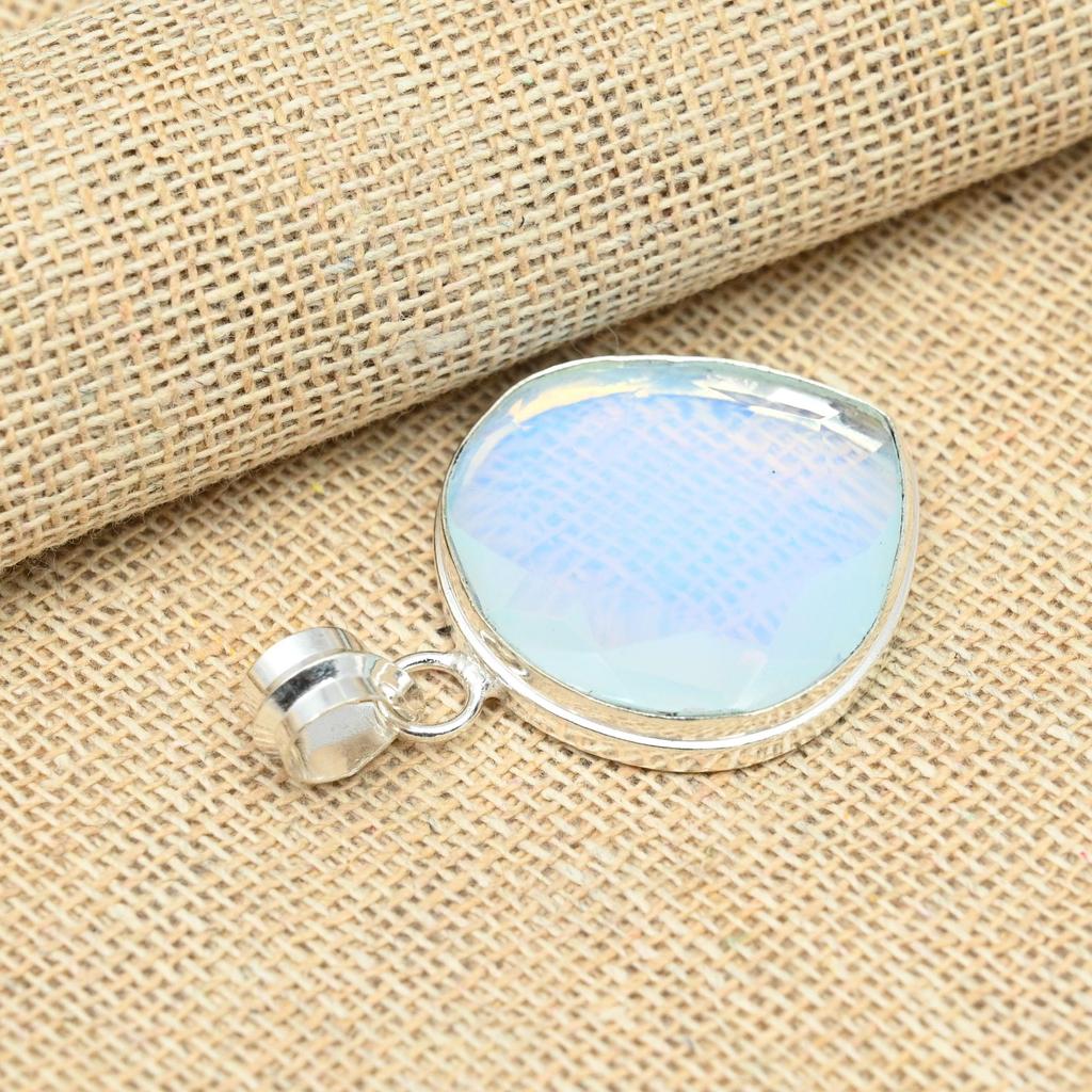 Solid 925 Sterling Silver Precious Gemstone Milky Opal Jewelry Handmade Pendant