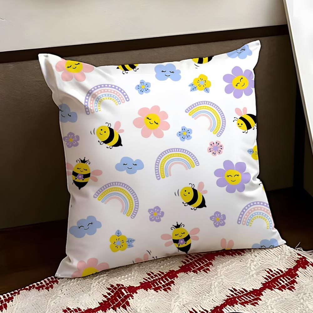 Buzzing little bee Cushion Cover Reversible Soft Durable Pillow Cover Home  Car MultiScene Use for Daily Comfort