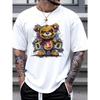 Men's 100% Cotton Summer Loose Size Cartoon Bear Pattern Printed Slim Fit Casual Sports Round Neck Short Sleeved T-shirt Top