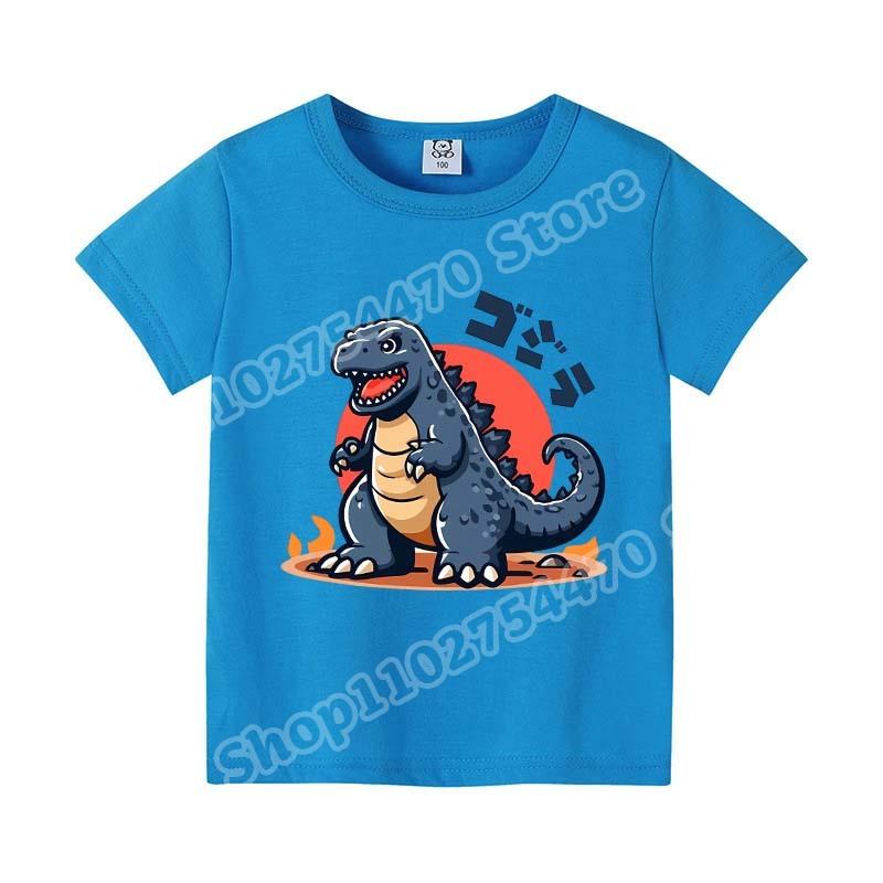 Godzilla Children Short Sleeve T Shirts Anime Character Print Polyester Tops Boys Cartoon Summer Casual Tees Kids Clothing Gifts