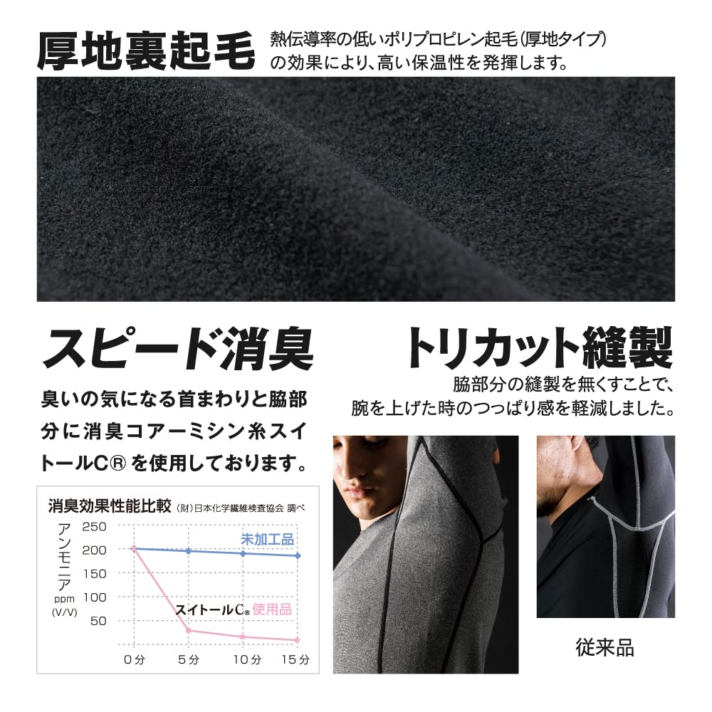 Otafuku Winter Long Round Neck Quick Heat Deodoring Black S gloves, Innerwear, Sleeve, [Впитывает пот, сушит, удерживает, сжимает, мужские]