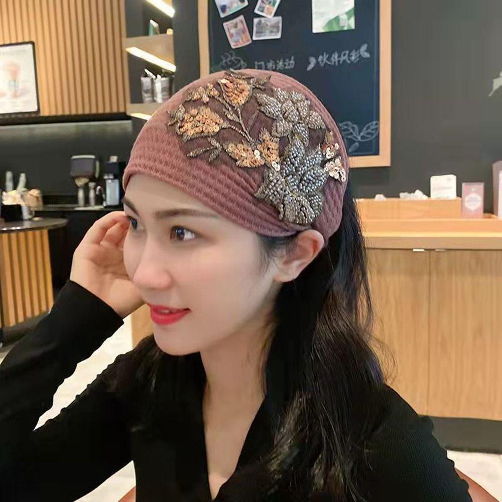 Girls Knitted Wide Side Bead Hair Accessories Flower Hair Hoop Women Hairband Korean Style Headband