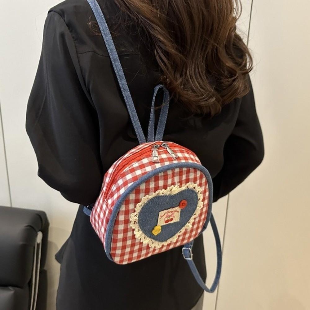 Cloth Denim Shoulders Bag Mini Knapsack Lovely Lattice Backpack  Outdoor