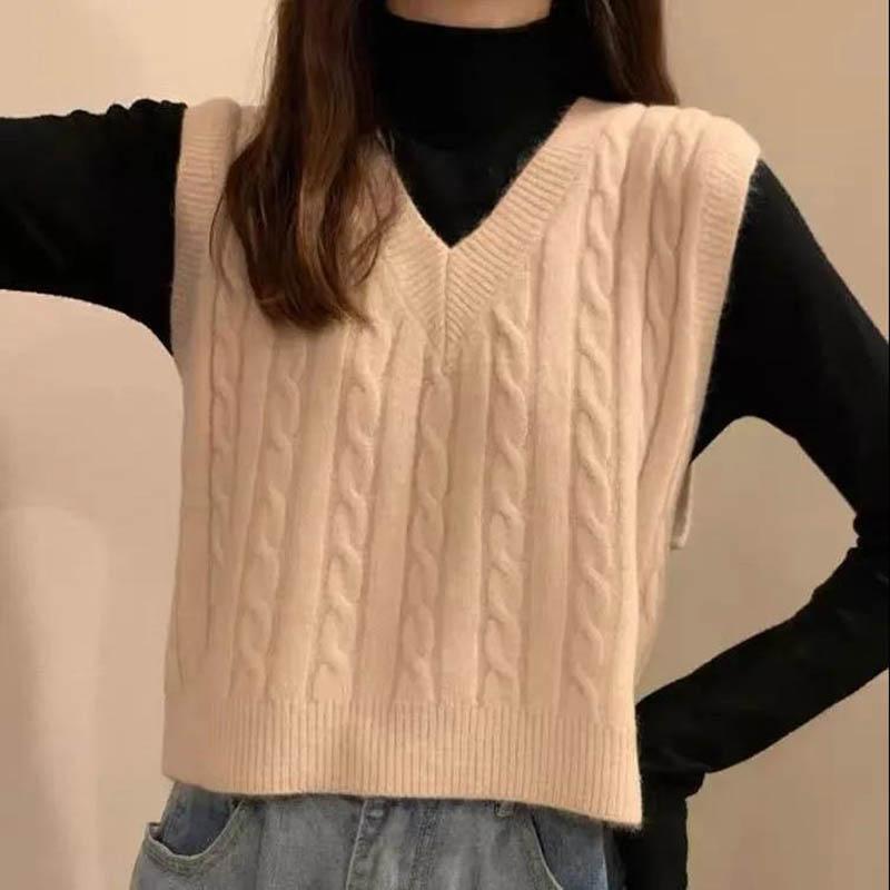 White V-neck Vest Vest Sweater Sweater Spring and Autumn Women Korean Version Loose Short Outer Jacket