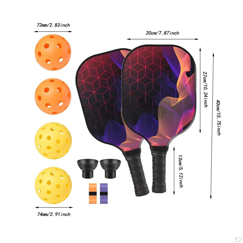 Pickleball Racket Ergonomic Grip Fiberglass Surface Racquet with 2 Rackets 4 Balls and