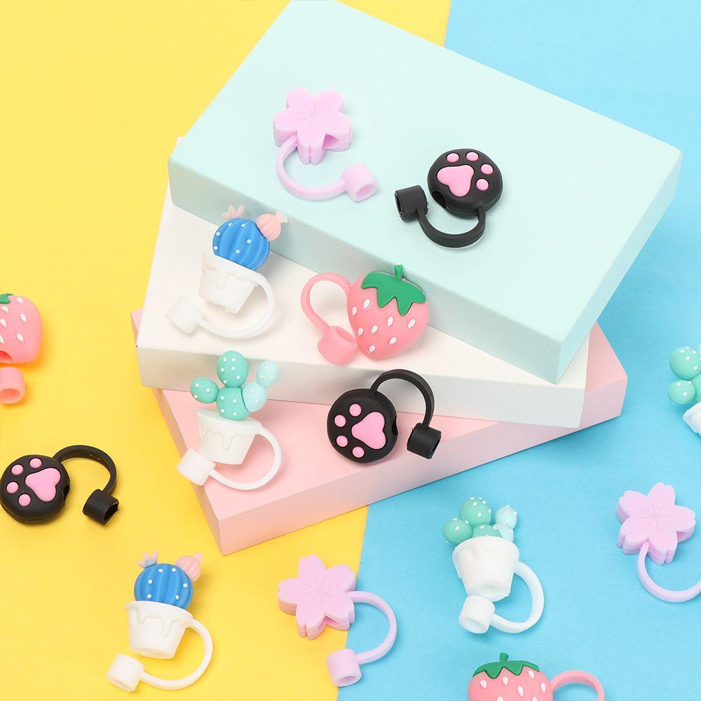 Straw Tips Splash Proof Drinking Dust Cap Cartoon Plugs Cover Cup Accessories Silicone Straw Plug