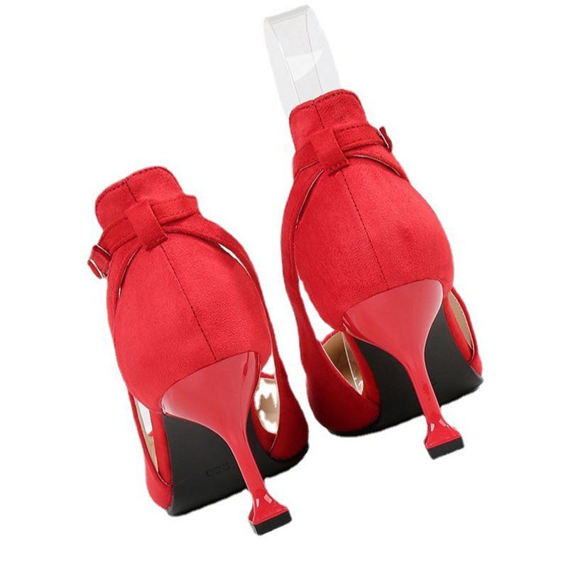 Модные элегантные женские фетиш-сандалии на высоком каблуке 7 см, женские замшевые сандалии на низком каблуке с острым носком больших размеров, дешевая офисная обувь