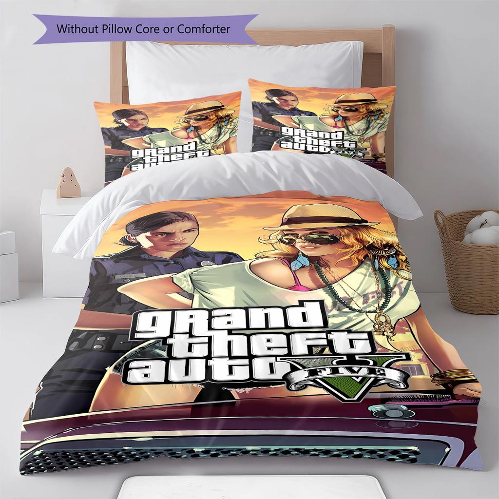 Постельное белье с узором Grand Theft Auto, Комплект с одеялом, Пододеяльник, Наволочка, Домашний подарок на день рождения (1 пододеяльник + 2 наволочки, без наполнителя)