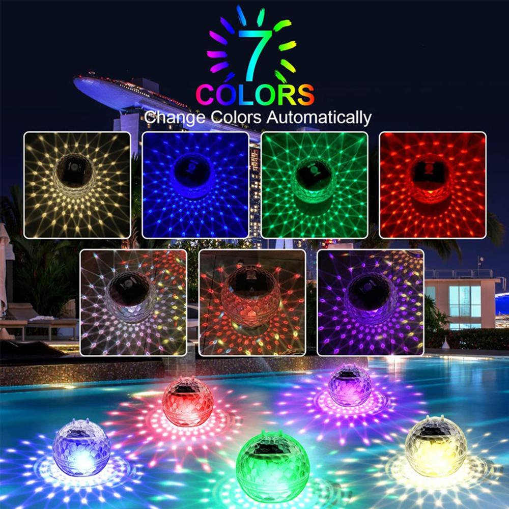 2Pcs Solar Floating Pool Lights With Rgb Color Changing Waterproof Led Light