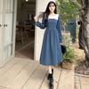 Женское платье 2024 года весна/осень во французском стиле с квадратным воротником, длиной до колена