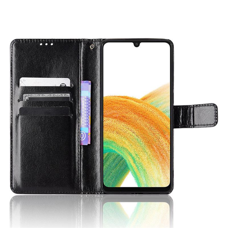 Кожаный чехол-книжка для телефонов Samsung A33 и A23, с узором «Crazy Horse», шнурком и слотом для карт.