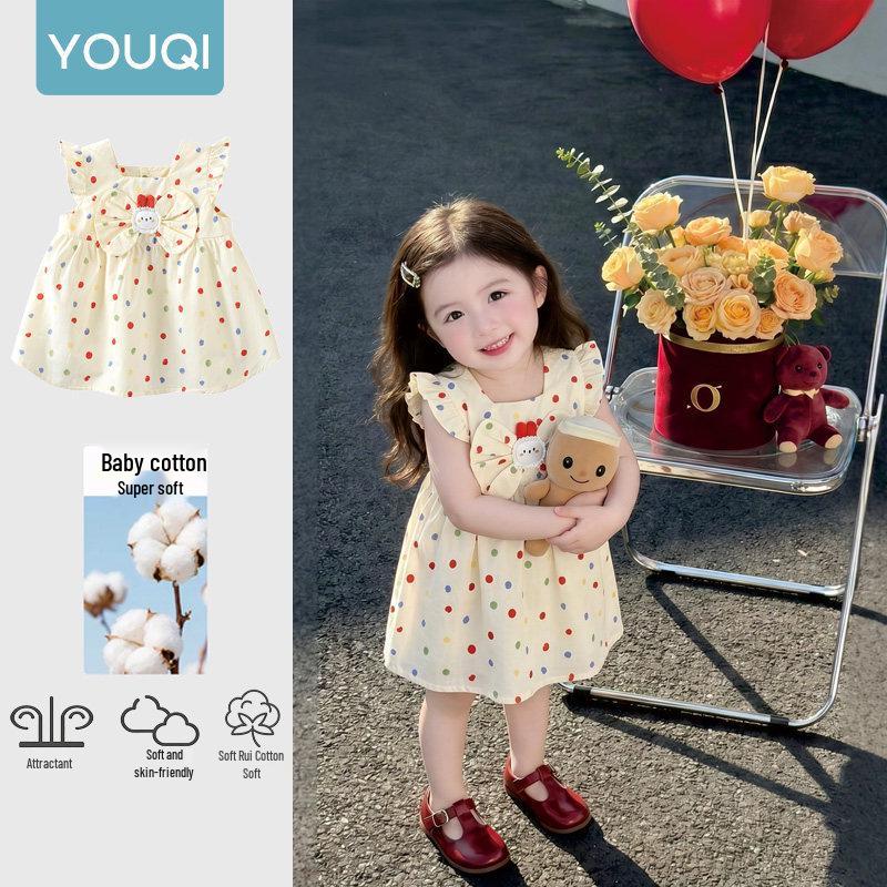 Youqi 2026 Summer Pink Floral Bunny Princess Dress for Babies - Play & Formal Wear