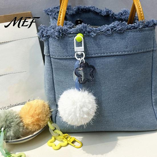 Plush Ball Bag Charm Keychain, Fluffy Pompom Pendant with Hollow Star, Backpack Keychain Purse Decorative Accessories, Gift for Women