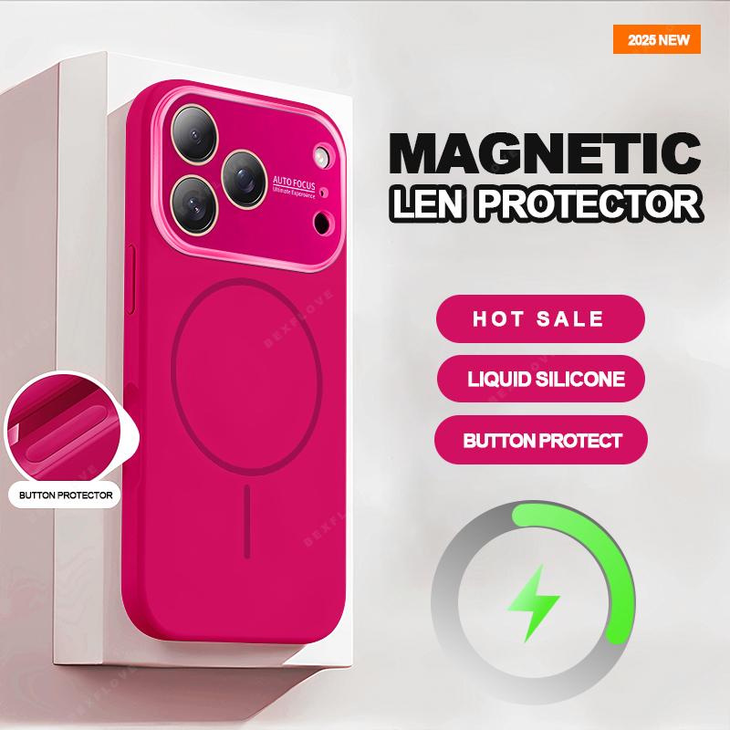 Магнитный чехол для телефона с большим окном для For Iphone 17 Air 16 1 13 14 Pro Max Жидкий силикон Ударопрочный Защитный чехол