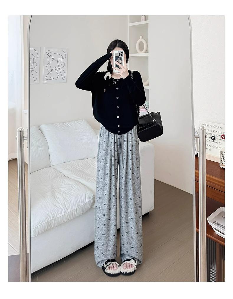 Маленький бантик Брюки с высокой талией и широкими штанинами - Женские Весенне-осенние Мягкие Прямые штанины