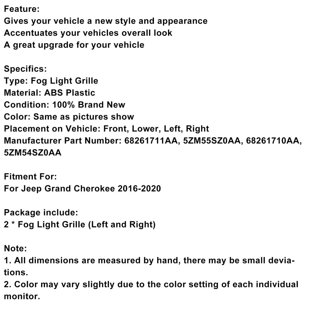 2 шт. Накладка на противотуманную фару 68261711AA Подходит для Jeep Grand Cherokee 2016-2020