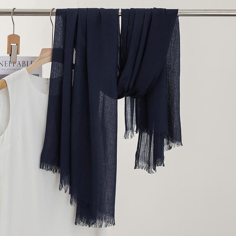 Однотонный тонкий шарф Женская солнцезащитная шаль Однотонный простой Имитация хлопка и льна Шелковый шарф Пряжа высокого класса