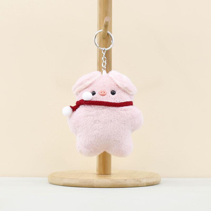 Adorable Plush Pig Keychain With Cute Scarf Soft Stuffed Animal Doll For Gifts