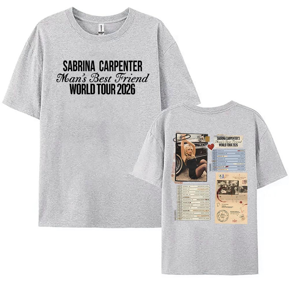 Sabrina Carpenter Man's Best Friend Tour 2026 Футболка Летняя с коротким рукавом Мужская с круглым вырезом Хлопковая Унисекс Уличный стиль Футболки с принтом