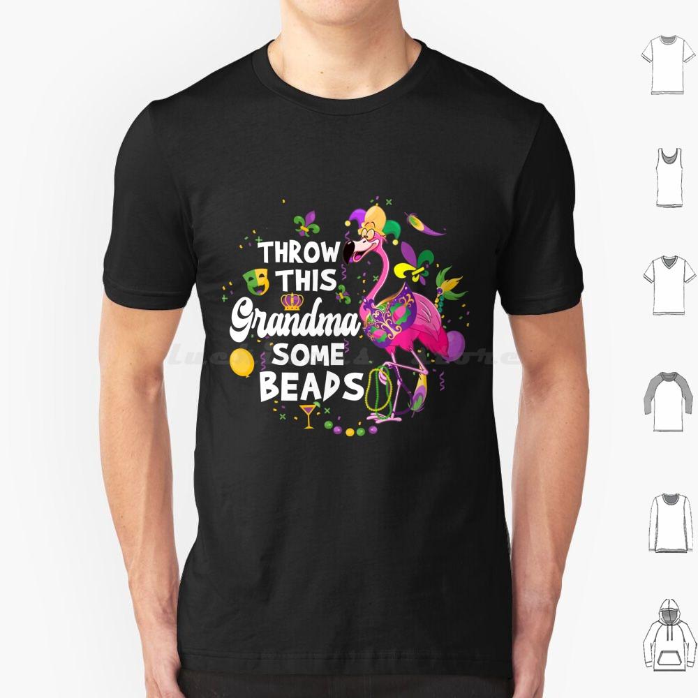 Throw This Grandma Some Beads Mardi Gras Flamingo Lover T Shirt Cotton Men Women DIY Print Mardi Gras Yall Flamingo Mardi Gras