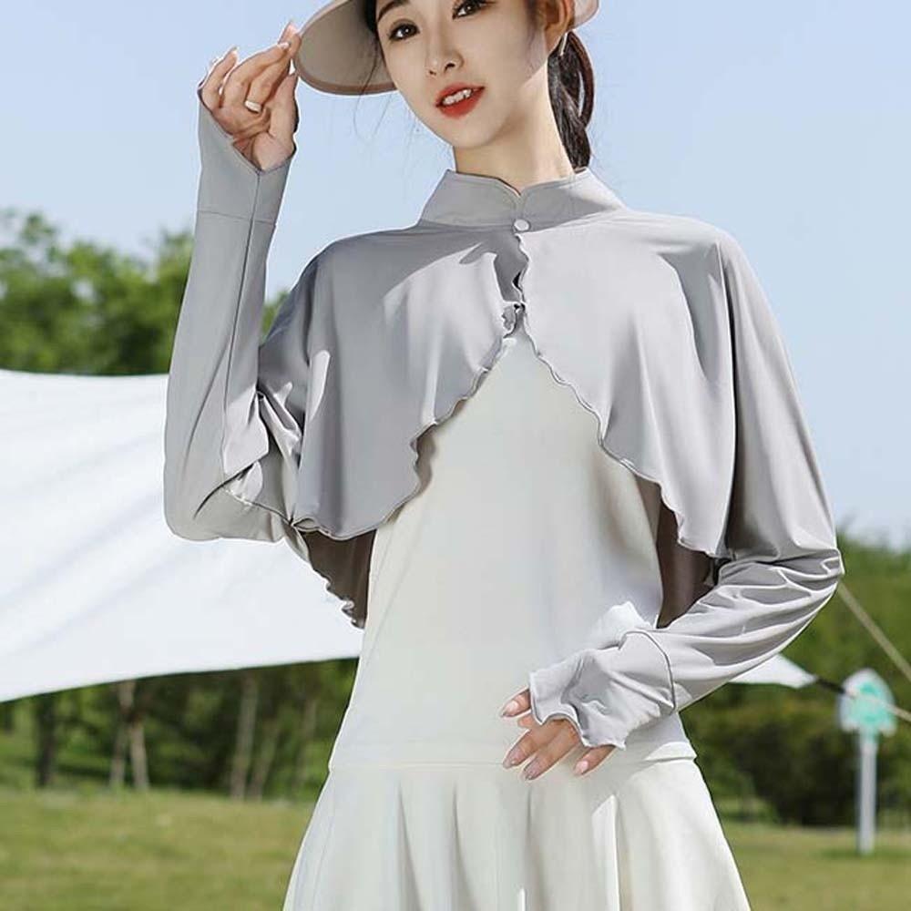 Long Sleeve Ice Silk Cape Solid Color Sun Protection Clothing Fashion Summer Sunscreen Shawl Women