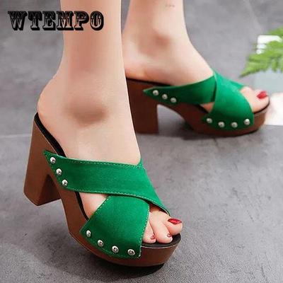 Летние непромокаемые женские сандалии на высоком каблуке на толстой платформе, нескользящие тапочки с открытым носком на толстой подошве