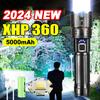 2024 XHP360LED Мощный перезаряжаемый через USB фонарик IPX45 Мощный светодиодный фонарик с возможностью масштабирования Фонарь для улицы Светодиодный фонарик