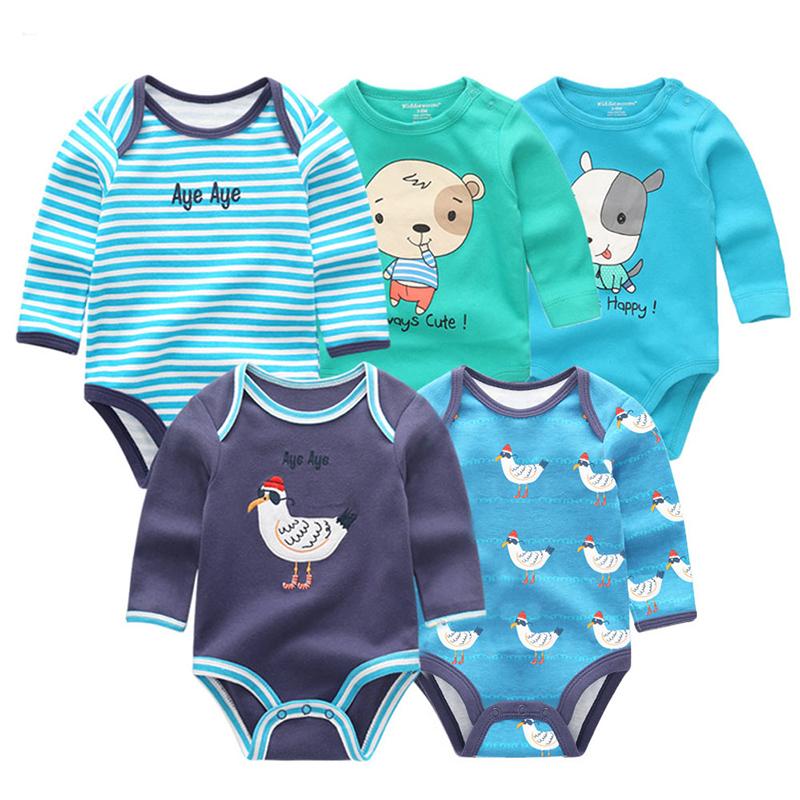 KIDDIEZOOM 5 шт., боди для маленьких мальчиков, хлопковая одежда с длинными рукавами для маленьких мальчиков и девочек, комбинезоны для новорожденных, одежда для младенцев