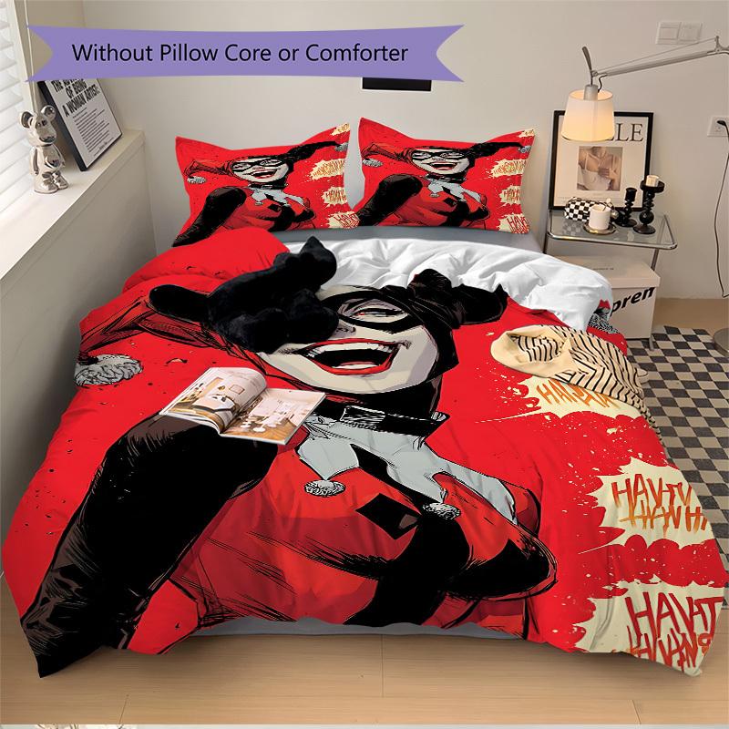 3pcs Harley Quinn, Clown Bedding Set, Soft Polyester Duvet Cover and Pillowcases Machine Washable Seasons all suitable & Guest Room Decor255