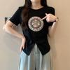 Fashionable and Versatile Heavy Embroidered Top Women's Summer Casual Slim Round Neck Short Sleeve T-Shirt