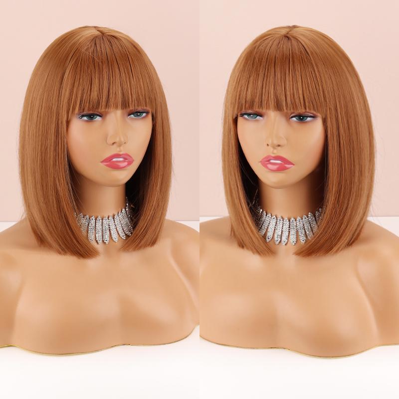 LISI HAIR Короткий прямой парик «боб» темно-коричневого цвета с челкой до плеч, натуральный прямой парик «боб» на каждый день, синтетический парик