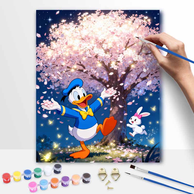 Disney Цифровой набор для масляной живописи Искусство Цветок вишни Дональд Дак Заяц Ручная раскраска Картина Домашний декор