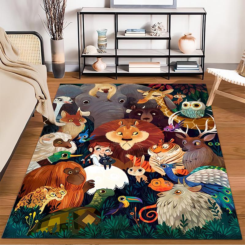 "Colorful Cartoon Animal Forest Themed Carpet for Kids' Room Decor" Suitable for use as an anti-slip for living room bedroom sofas