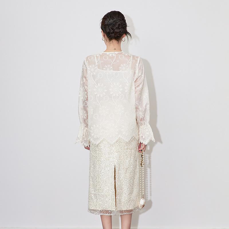 Весеннее платье с вышивкой из жаккарда и рукавами-трубами - Новый китайский стиль