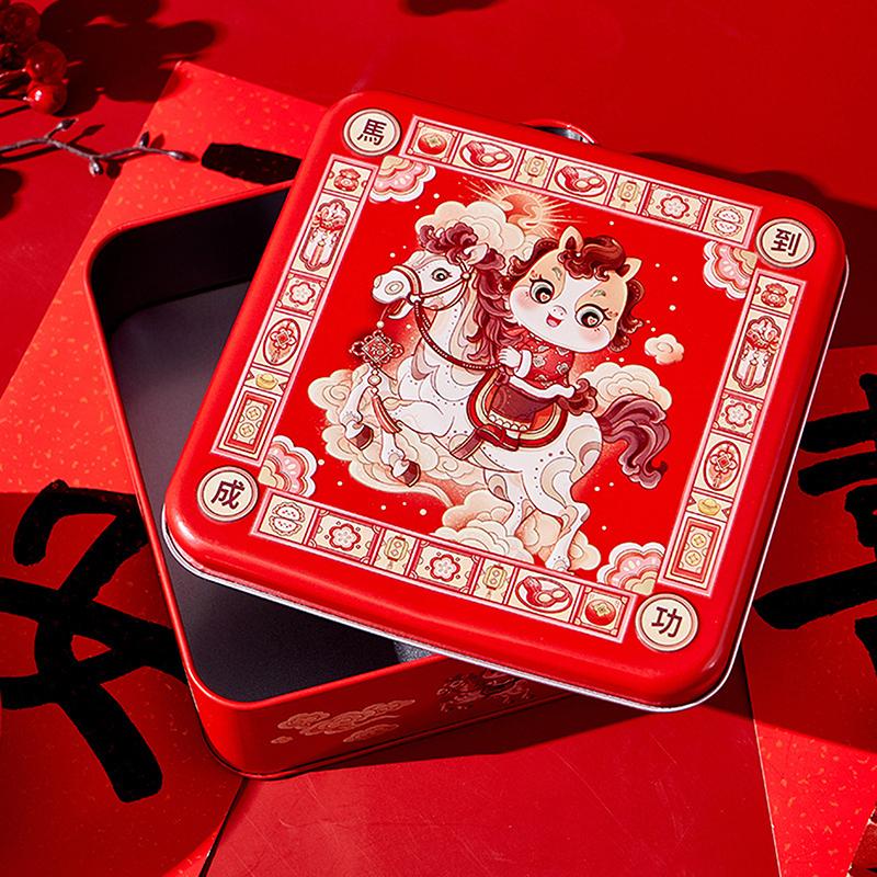 Металлическая коробка для конфет и чая в стиле китайского Нового года, с мультяшным рисунком лошади и панды.