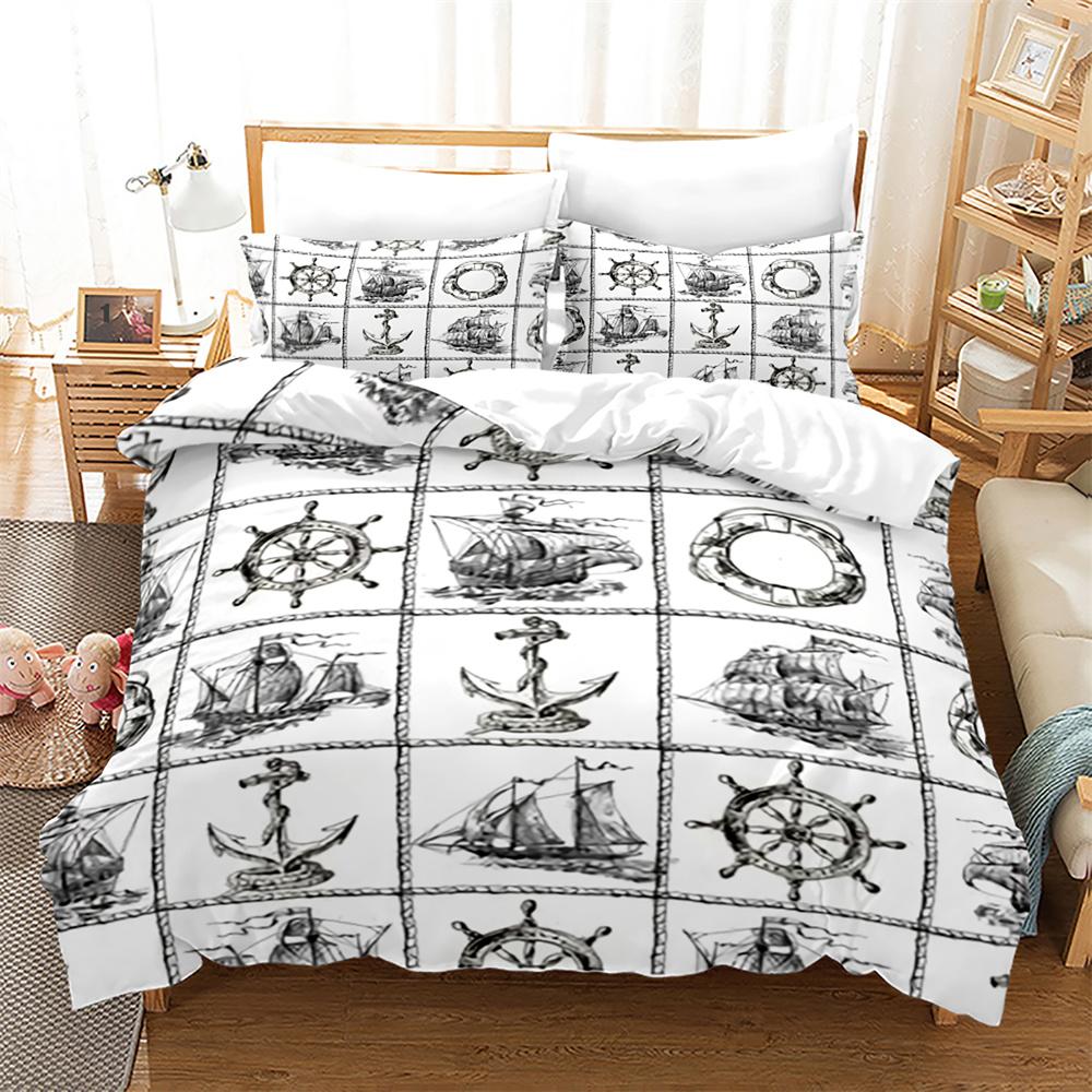 Комплект пододеяльников с пиратскими кораблями, винтажный комплект постельного белья из полиэстера в морском стиле, средневековый парусный корабль, размер King Queen