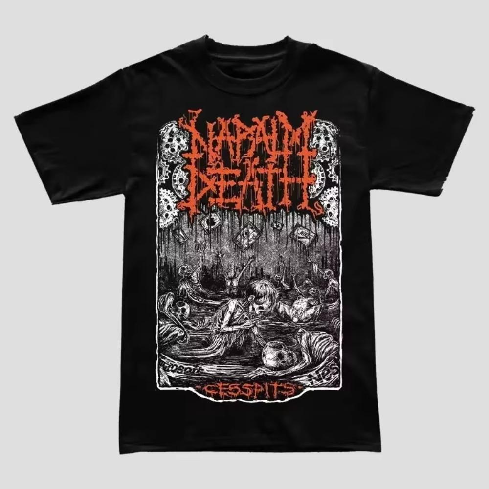 2025 Новая футболка Napalm Death Grinding Heavy Metal Хлопок Круглый вырез Уличный Хип-хоп Стиль Топ Ретро Удобная Уличная футболка