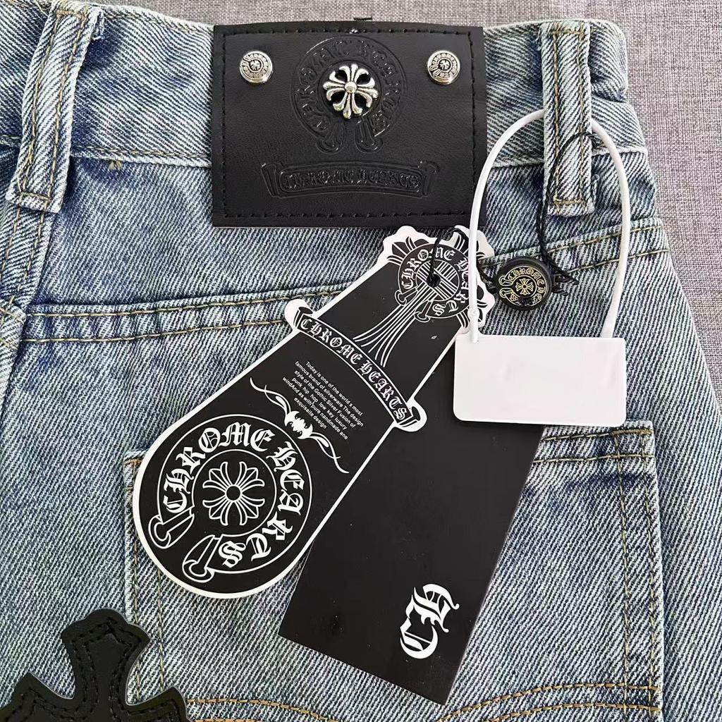 99150 CHROME HEARTS Мужские и женские модные джинсы в американском стиле с тканевыми нашивками, вышивкой, повседневные и модные уличные брюки