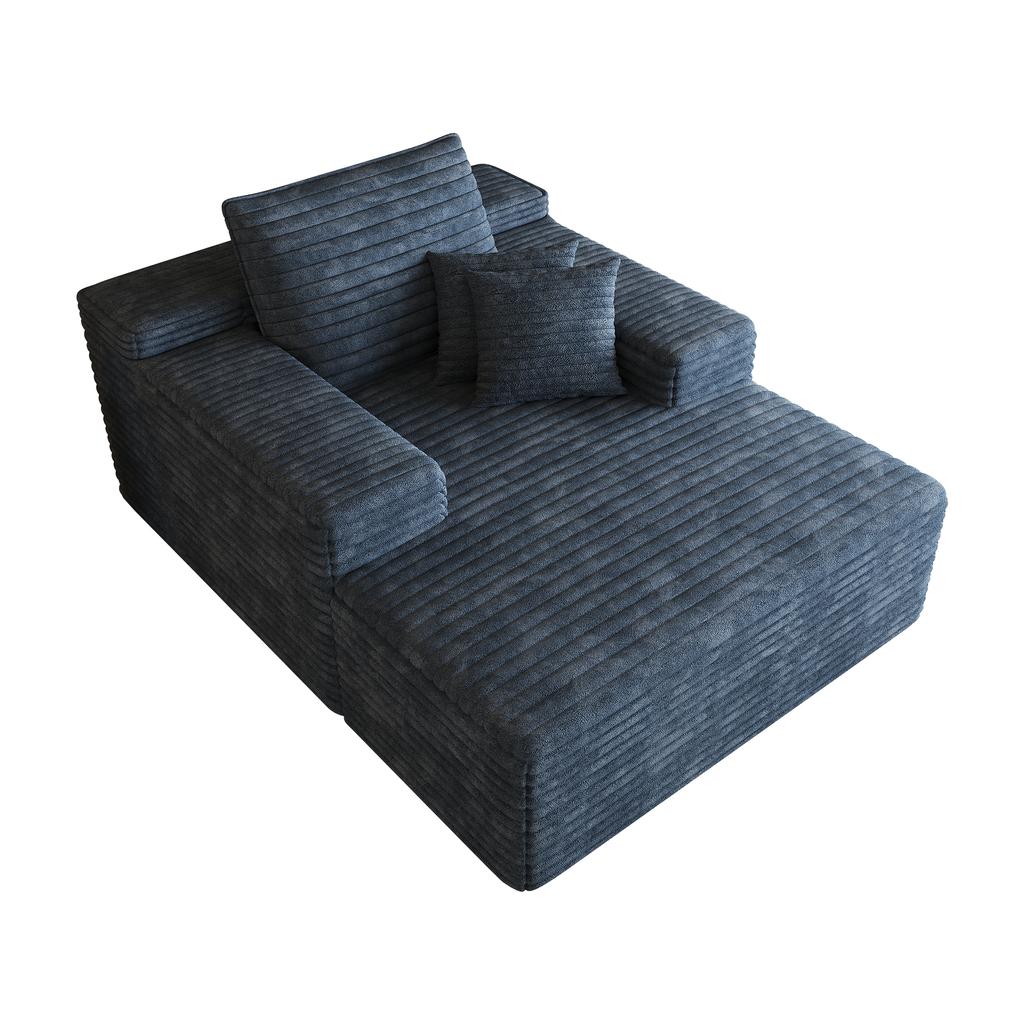 115*159cm, Comfortable Corduroy Sofa, With Deep Seat, Chaise Longue, No Assembly Required, Compression Sofas for Living Room, Bedroom, Apartment, Blue